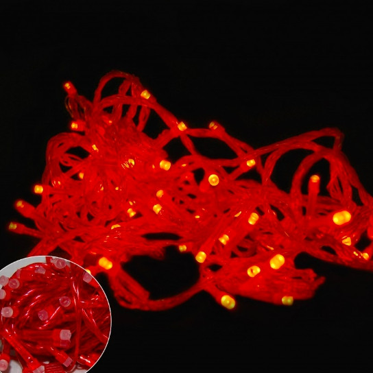 Гірлянда Нитка світлодіодна LED 100 лампочок Червона, 600 см, червоний дріт (1183-05)