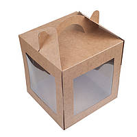 Коробка для пряничных домиков и тортов 20*20*22 см с двумя окошками крафт