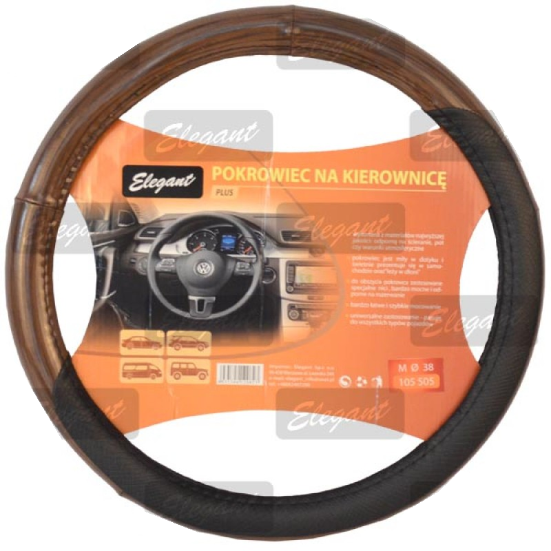 Чохол на кермо шкір.зами L (39-40 см) чорн-коричневий Elegant 105506