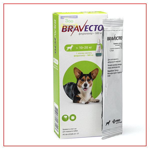 Капли Bravecto 10-20кг Spot-On (Бравекто Спот-Он) от Блох и Клещей для ...