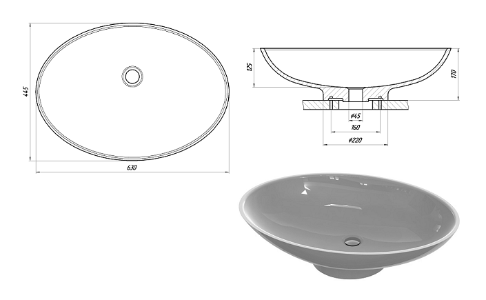 Раковина овальная черная 640х450х120 Snail Ника - фото 4 - id-p1071429542