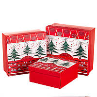 Набір новорічних подарункових коробок "Лісові ялини" 3 шт.  Середні (20х20х9.5 см)