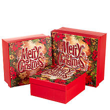 Набір новорічних подарункових коробок "Merry Christmas" 3 шт. середні (20х20х9.5 см)