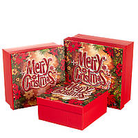 Набір новорічних подарункових коробок "Merry Christmas" 3 шт. середні (20х20х9.5 см) комплект