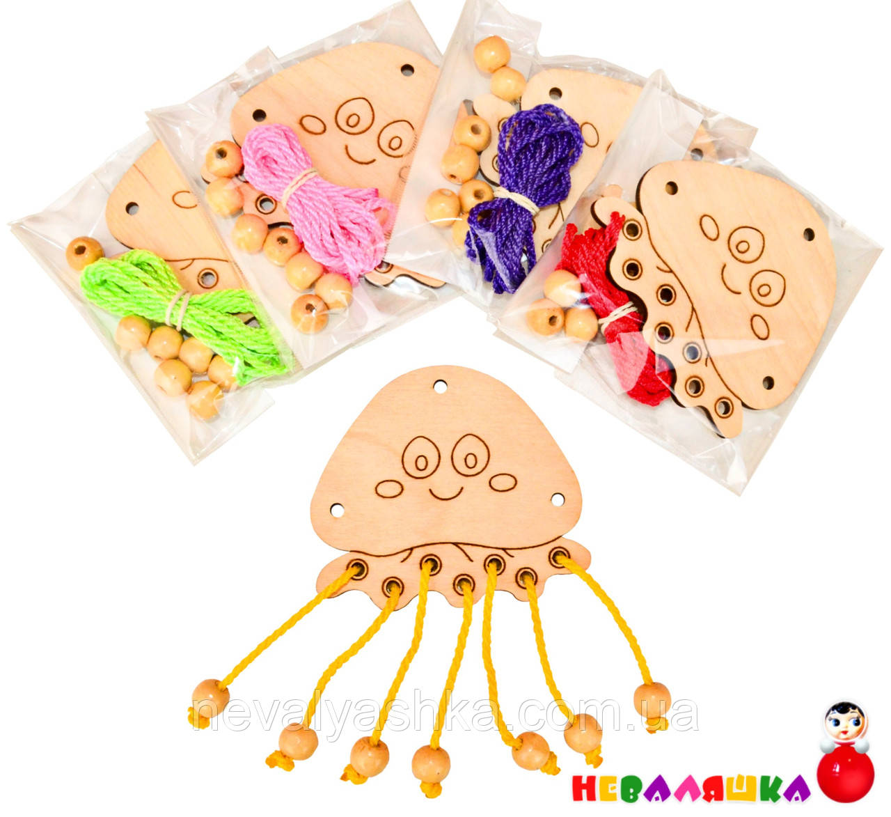 Заготівля для Бізіборда Медузка з Намистинами (Повний Комплект) Дерев'яна Медуза (Хмарка)