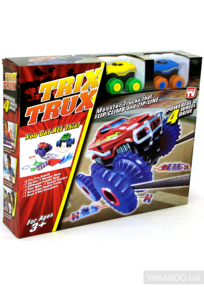 Ігровий набір 2 машинки канатний дитячий трек Trix Trux Monster Trucks