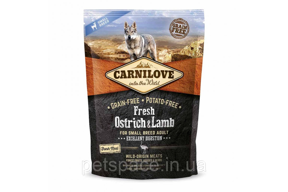 Сухий корм Carnilove Fresh Ostrich & Lamb (Карнілав для дорослих собак дрібних порід, страус) 1,5кг.