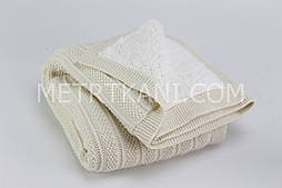 Плед в'язаний з овчиною світло-бежевого кольору смужка 100% бавовна 80/90 см No57-29