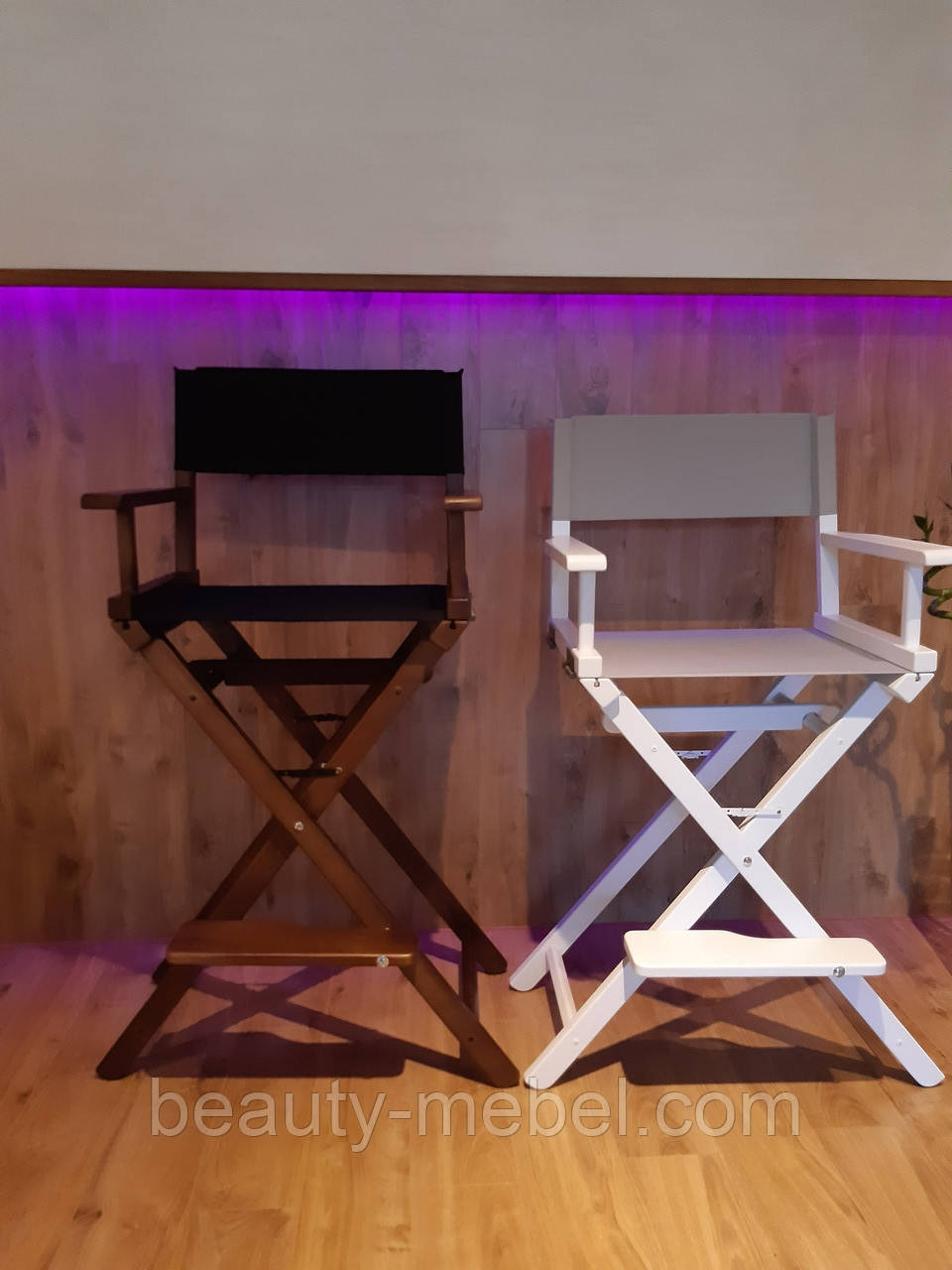 Стул для визажиста, складной, деревянный, стул режиссера, стул для фото сессии, белый с серой тканью - фото 4 - id-p1034367976