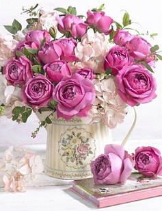 Алмазна вишивка Huacan, Букет рожевих троянд,  квадратні стрази, повна викладка