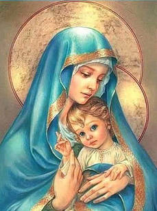 Алмазна вишивка ікона Діва Марія з немовлям 30х40 см, Huacan повна викладка, квадратні стрази