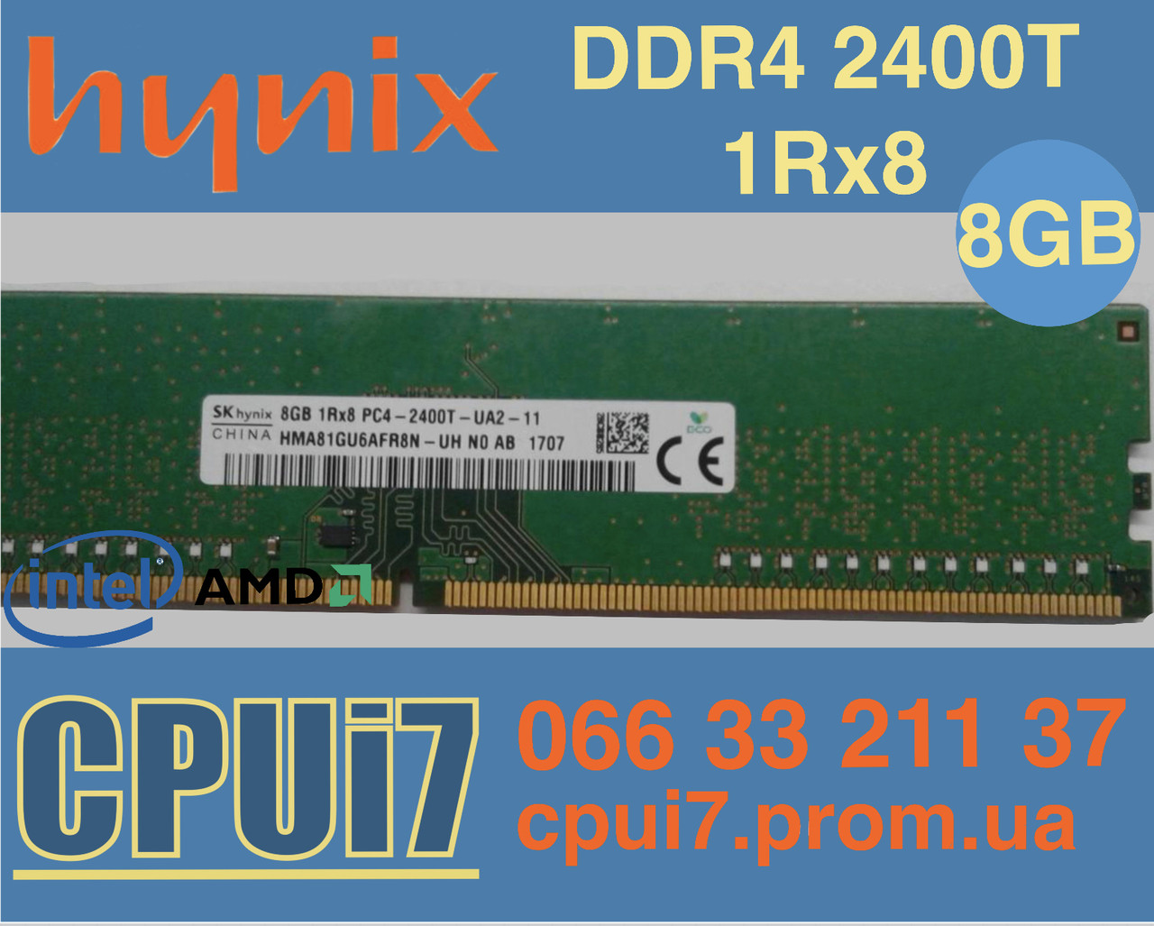 8GB DDR4 2400T Hynix 1Rx8 RAM PC4-19200U Оперативна пам'ять HMA81GU6AFR8N 2400U