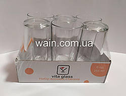 Набір високих стаканів 255 мл 6 шт скляних для води, соку, коктейлів, напоїв Vita Glass