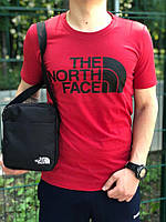 Червона футболка з чорним принтом the north face