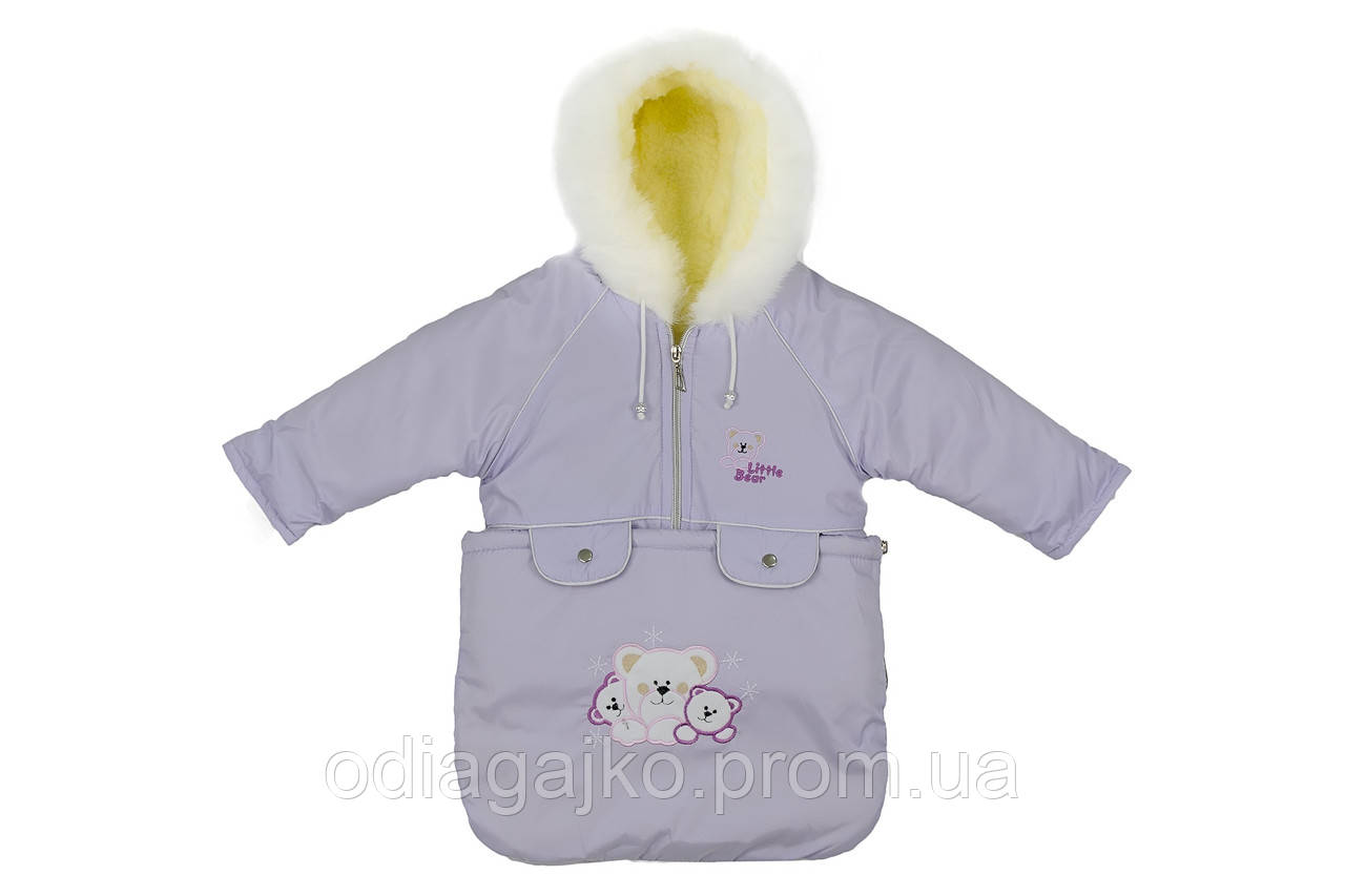 Комплект дитячий для дівчинки Умка лаванда зима комбінезон+куртка + конверт + рукавиці 56-86 см на овчині