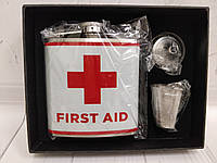 Подарочный набор "Первая помощь": фляга, стопка, лейка. Объём фляги: 180 мл