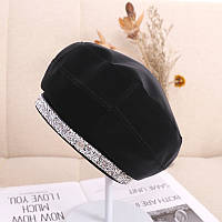 Жіночий бере з екошкіри в стилі Maison Michel зі стразами чорний