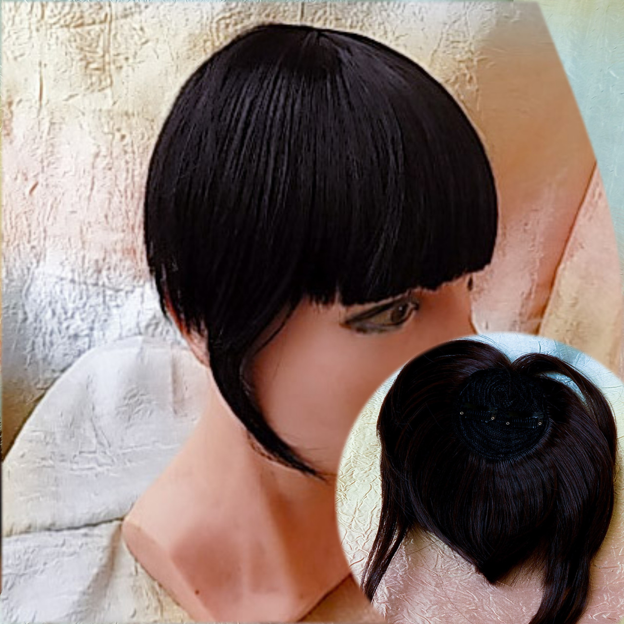 Чілка чубчік накладна на застібках (кліпсах) чорна кава 10-028-2, фото 1