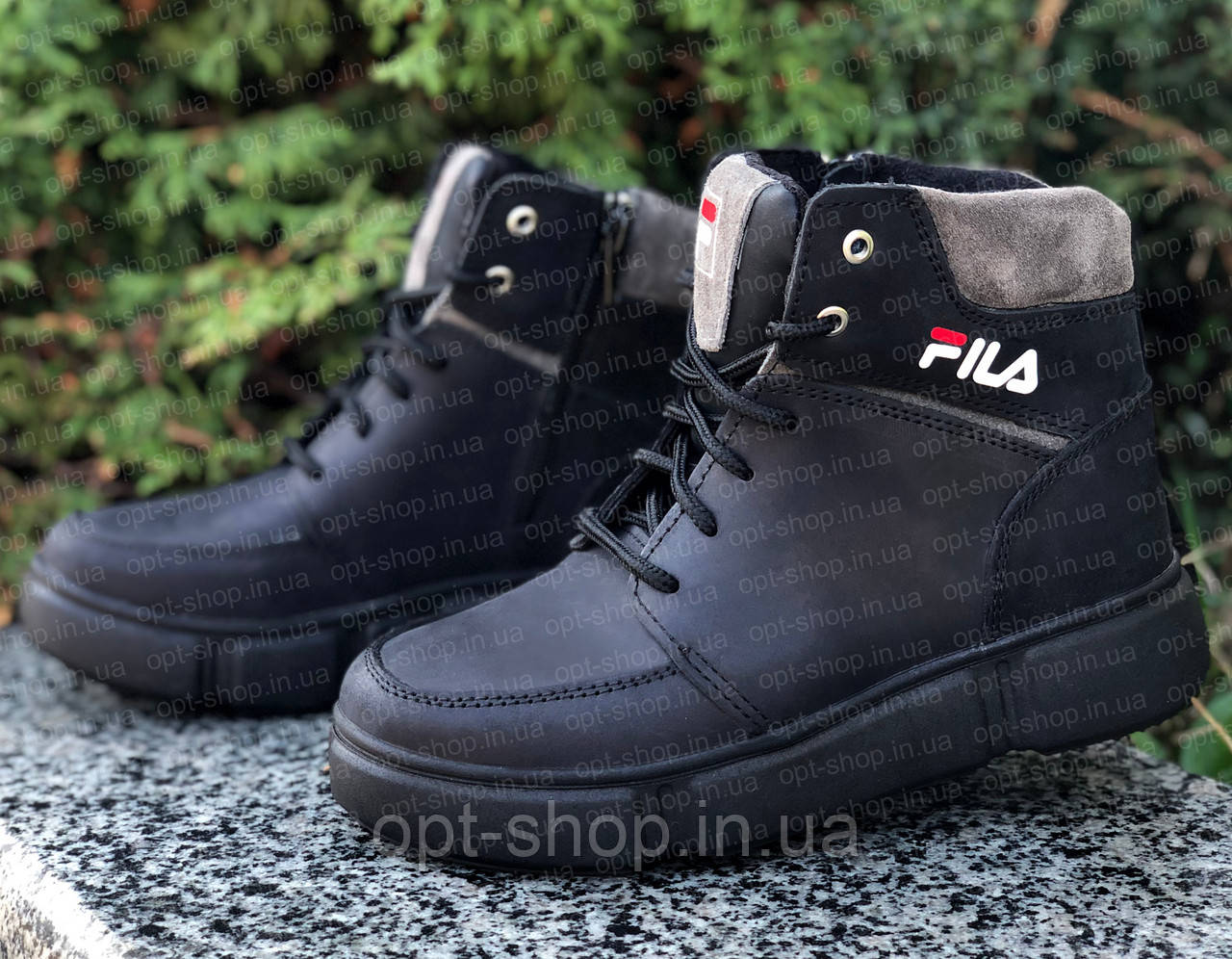 Черевики дитячі зимові шкіряні на хлопчика на хутрі від виробника  (код: МС-Fila шнурок), фото 1