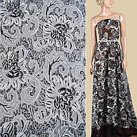 Сітка чорна з чорно-білими паєтками "серпантин" ш.13