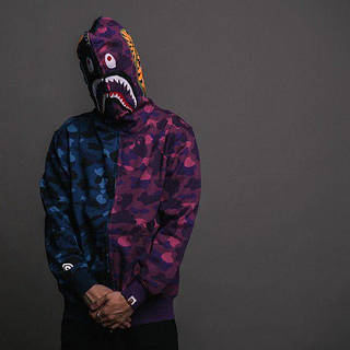 Толстовка Bape A Bathing Ape Shark Blue & Purple Half Camo