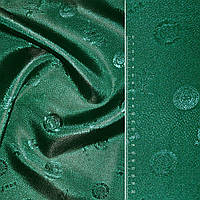 Жаккард атласний зелений в кружечки ш.150