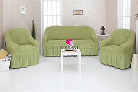 Комплект чохлів на диван і крісла з воланами 3-1-1 "Venera" Зелений