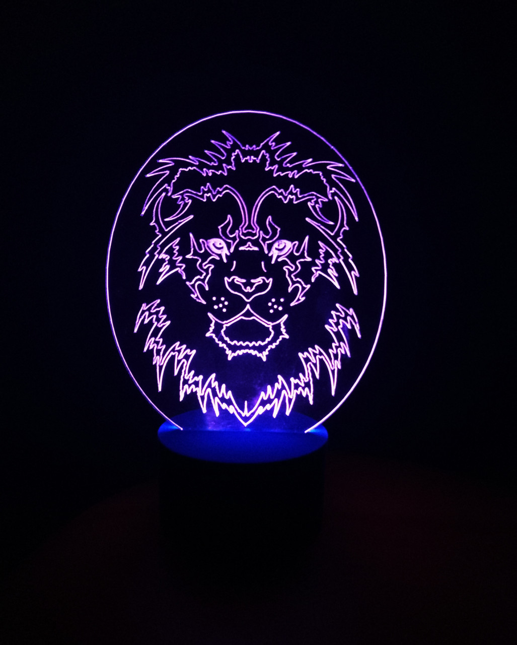 3d-світильник Лев 2 (круглий), 3д-нічник, кілька підсвічувань (батарейка+220В), фото 1