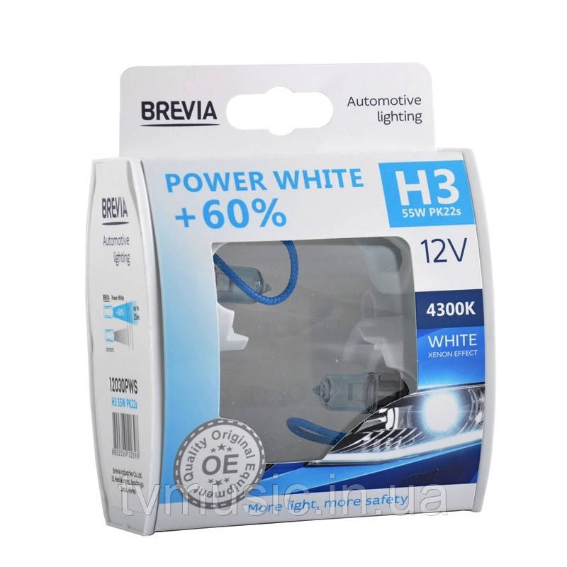 Автолампи BREVIA Power White +60% H3 12 V 55 W 4300 K, фото 1