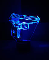 3d-светильник Пистолет Макарова, 3д-ночник, несколько подсветок (батарейке)