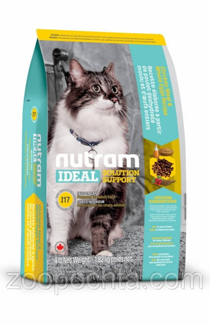 Сухий корм Nutram Ideal для здоров'я шкіри та шерсті кішок, що мешкають у приміщеннях 20КГ