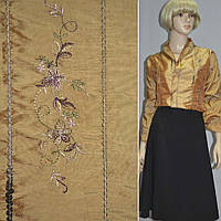 Тафта с вышивкой полосы цветы золотистая (14405.001)