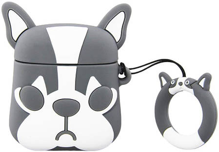 Чохол Case для Apple AirPods Alitek Французький бульдог (Grey/White) + тримач, фото 1