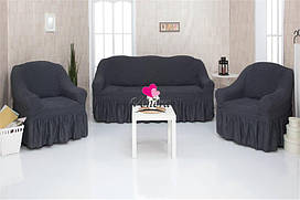 Комплект чохлів на диван і крісла з воланами 3-1-1 "Venera" Темно-сірий