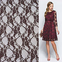 Гіпюр стрейч коричневий темний з в'юнкими квітами ш.150