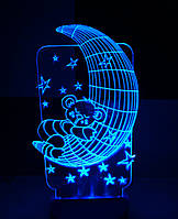 3d-светильник Мишка на луне, 3д-ночник, несколько подсветок (батарейка+220В), подарок новорожденному