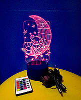 3d-светильник Мишка на луне, 3д-ночник, несколько подсветок (на пульте), подарок для новорожденного
