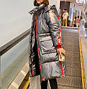 Куртка пуховик жіноча срібна з лампасами, фото 3