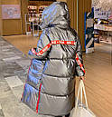 Куртка пуховик жіноча срібна з лампасами, фото 2