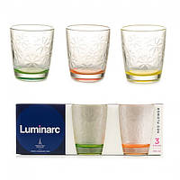 Набір низьких склянок Luminarc Neo Flower 250 мл 3 шт. з кольоровим дном