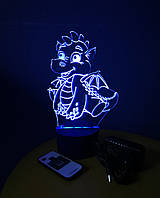 3d-светильник Дракоша, 3д-ночник, несколько подсветок (на пульте), подарок малышу