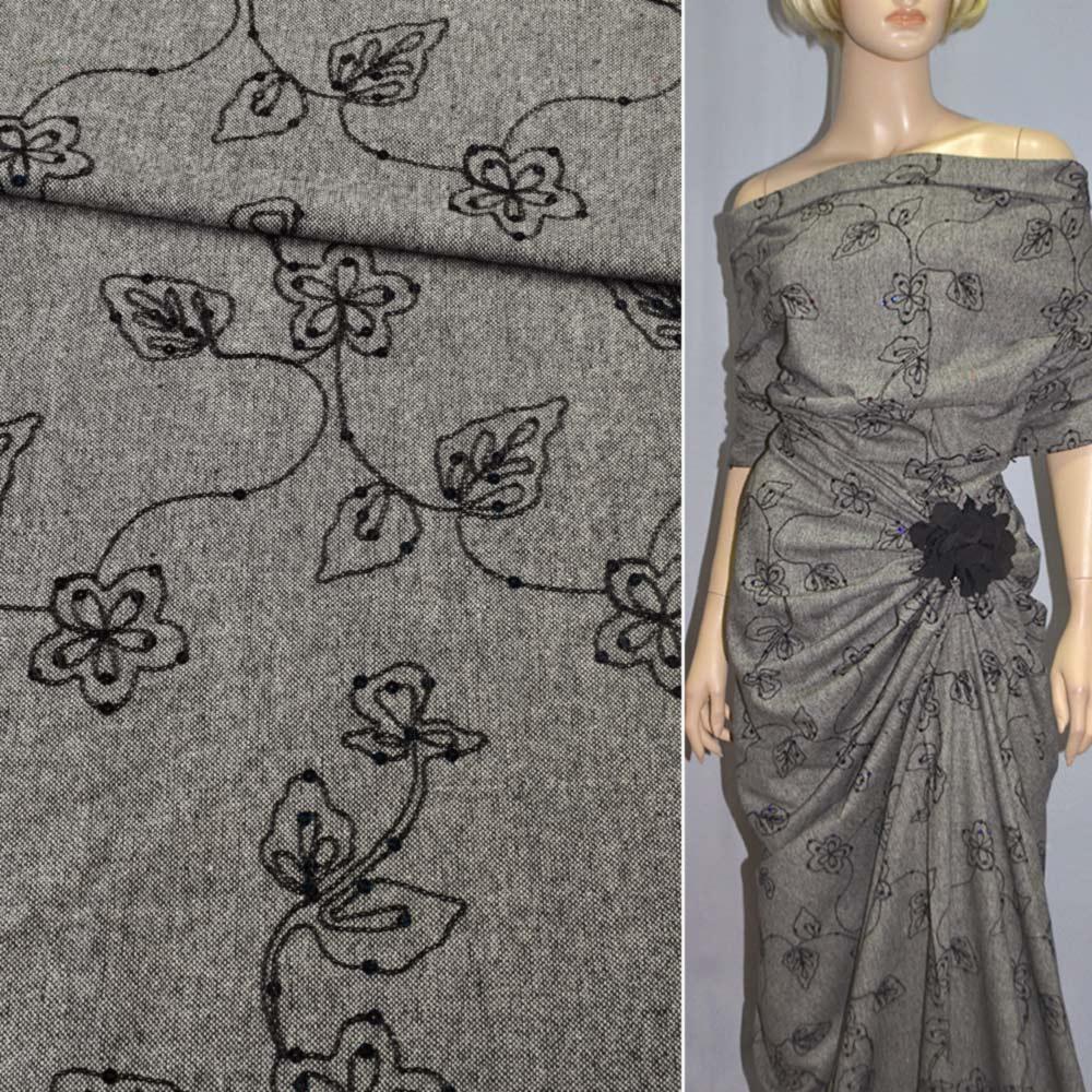 Твід сірий з чорними кольорами і паєтками, ш.150