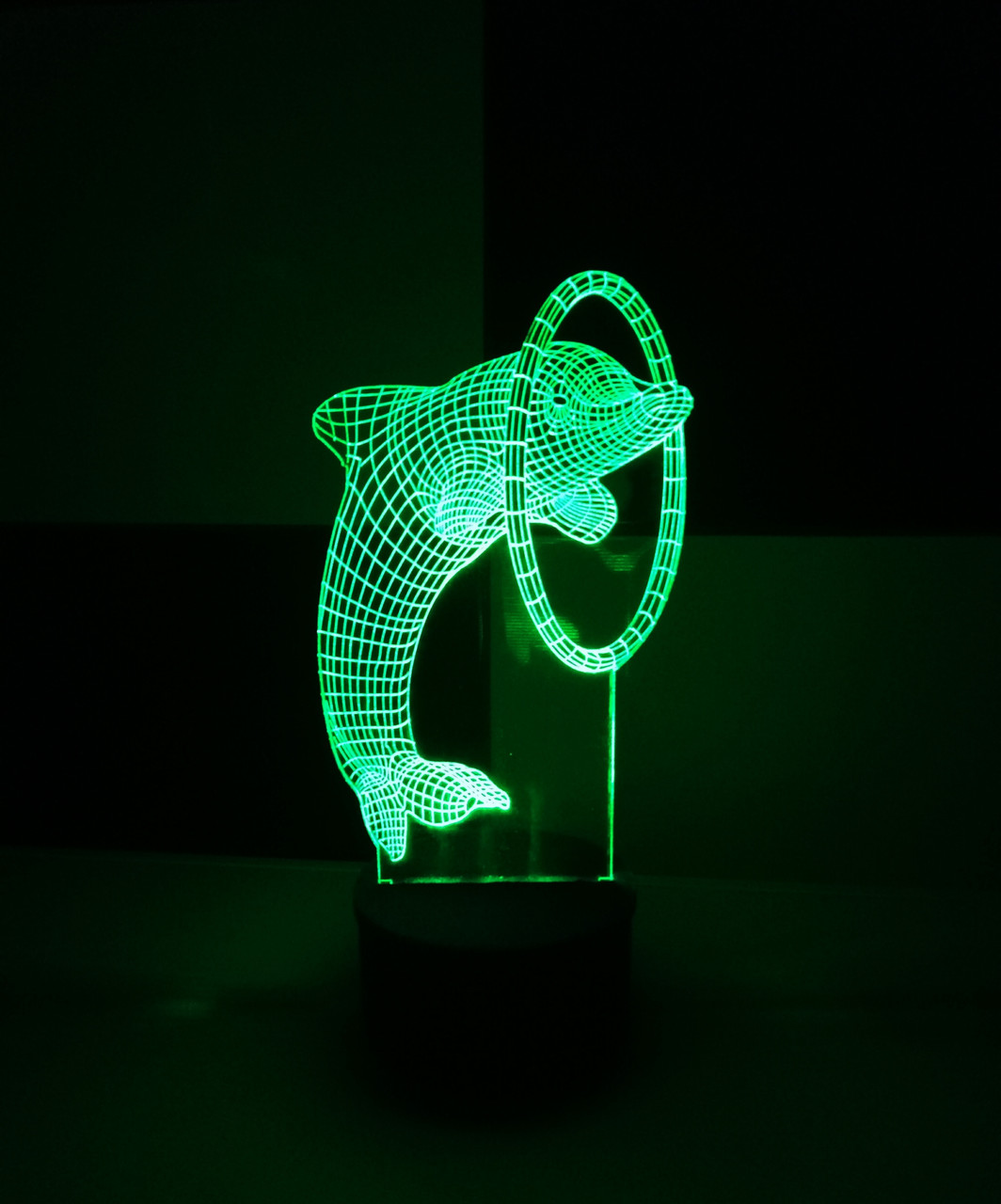 3d-світильник Дельфін з обручем, 3д-нічник, кілька підсвічувань (на батарейці), фото 1