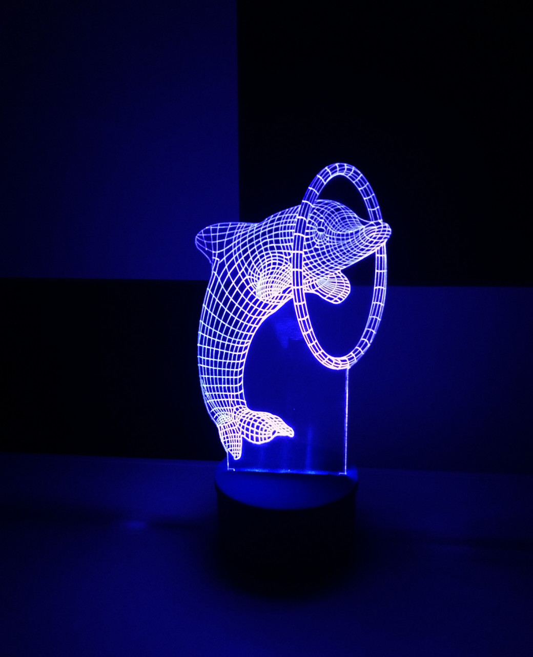 3d-світильник Дельфін з обручем, 3д-нічник, кілька підсвічувань (на пульті), фото 1