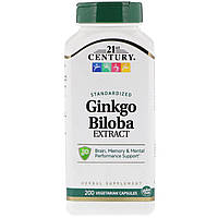 Гинкго Билоба, 21st Century Health Care, Ginkgo Biloba Extract, Standardized, 200 капсул