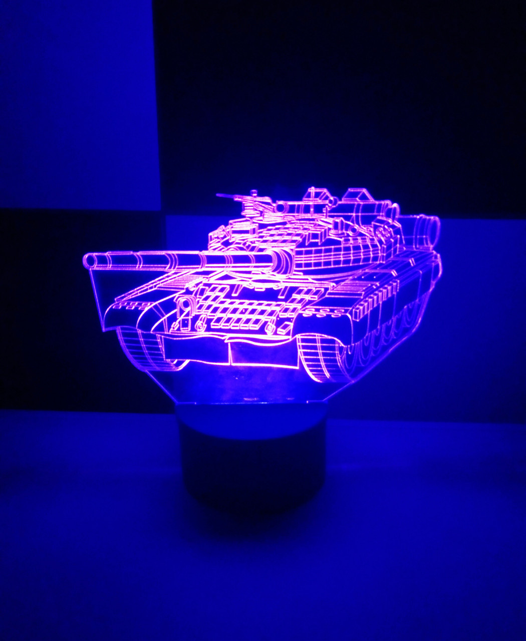 3d-світильник Танк, 3д-нічник, кілька підсвічувань (батарейка+220В), фото 1