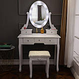 Туалетний стіл Clara з дзеркалом і табуретом + LED-підсвітка, фото 2