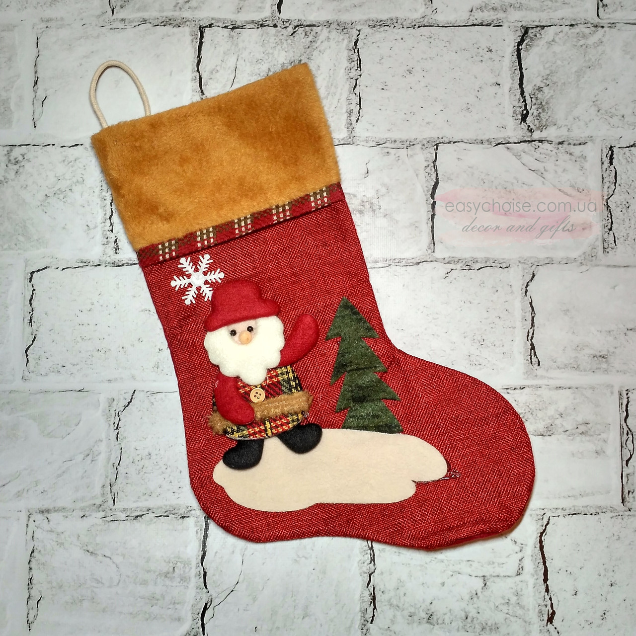 Новорічний носок для подарунків, Санта, червоний