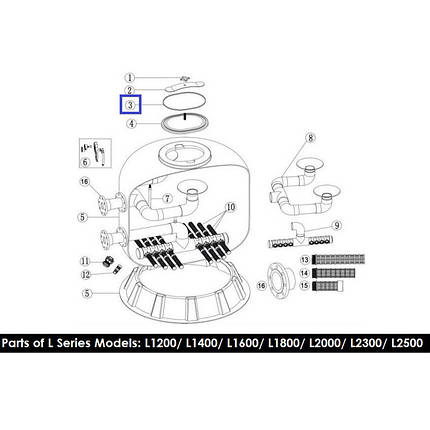 Гумова прокладка кришки фільтра Emaux серії L1200-1800 02011155, фото 2