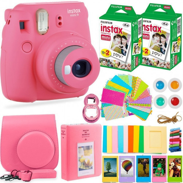 Набір: Камера моментальної друку Fujifilm Instax Mini 9, Чохол, Лінзи, Рамки, Альбом, Стікери + 2x Плівки